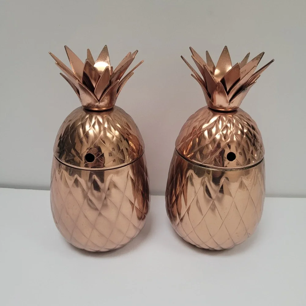Godinger Pineapple Cups Set of 2‎ Vintage Tumblers Cocktail Gold